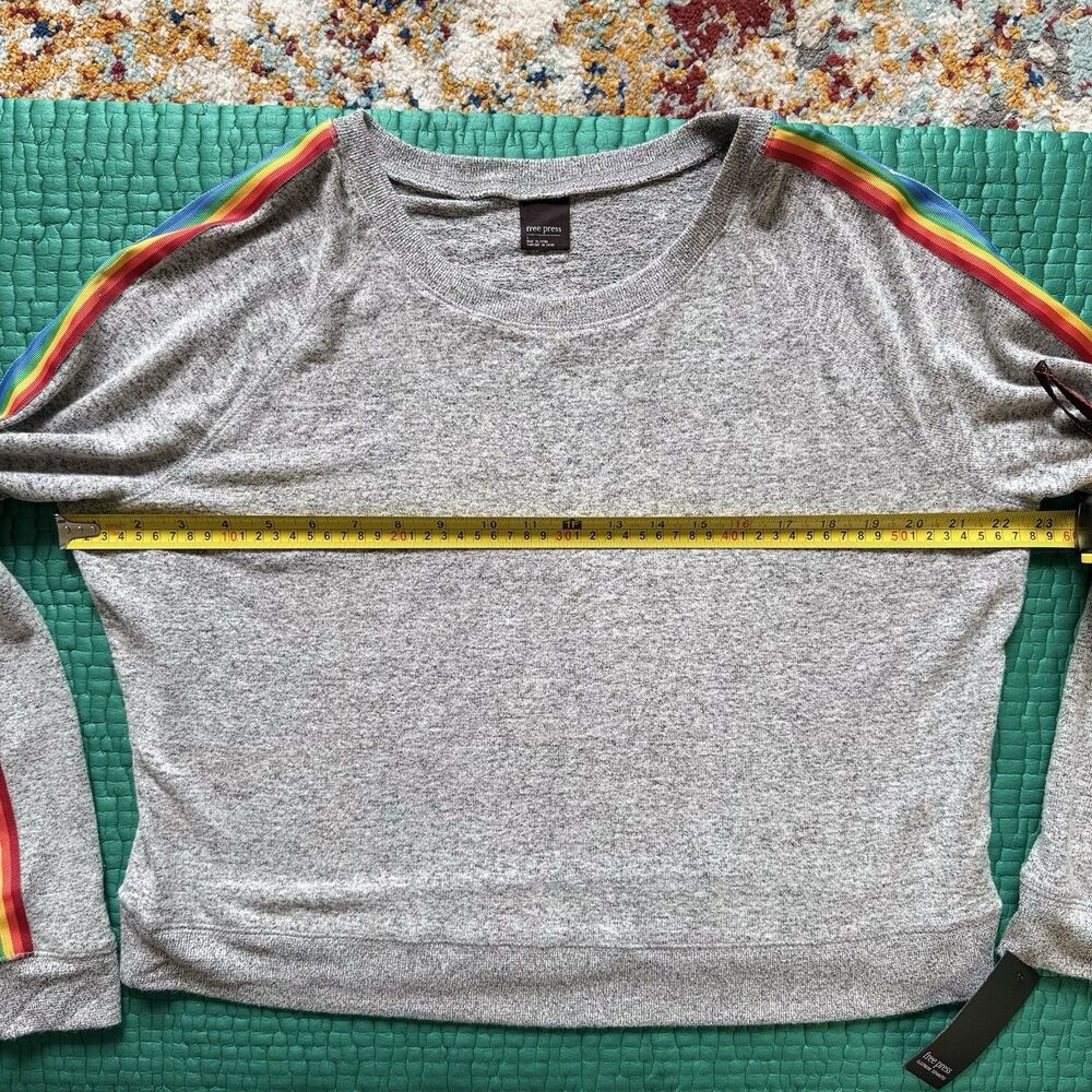 NEW Free Press Sweatshirt Womens L Gray Rainbow Accent Long Sleeve Crew Neck NWT - Picture 6 of 16